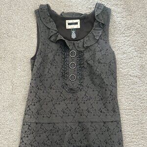 Sanctuary Medium Sleeveless Lace Dress | Gray Floral Shift Mini Dress | Ruffle